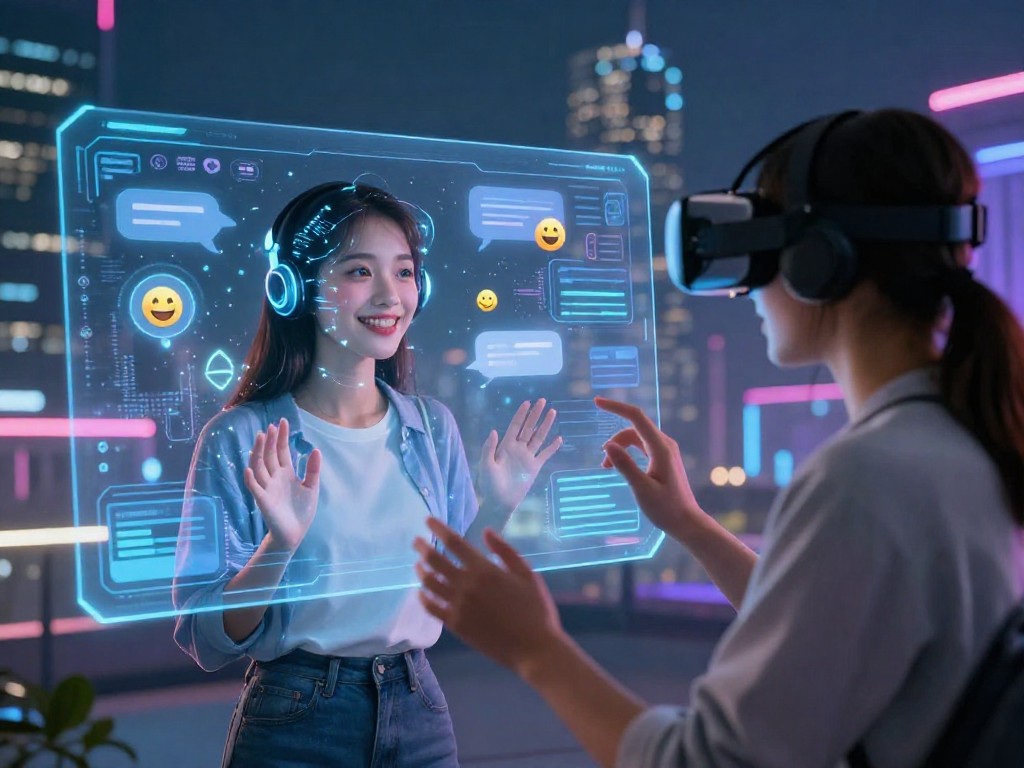 Engaging interaction with an AI girlfriend in a vibrant digital setting