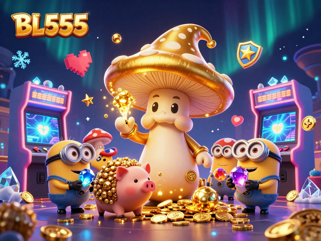 Experience golden winnings at BL555 with magical characters in an enchanting casino scene.
