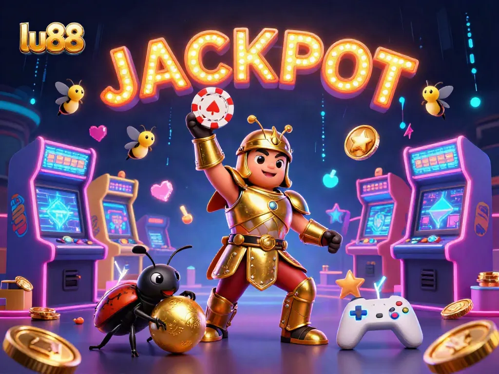 Experience winning with lu88 in a vibrant 3D casino scene filled with games and excitement.