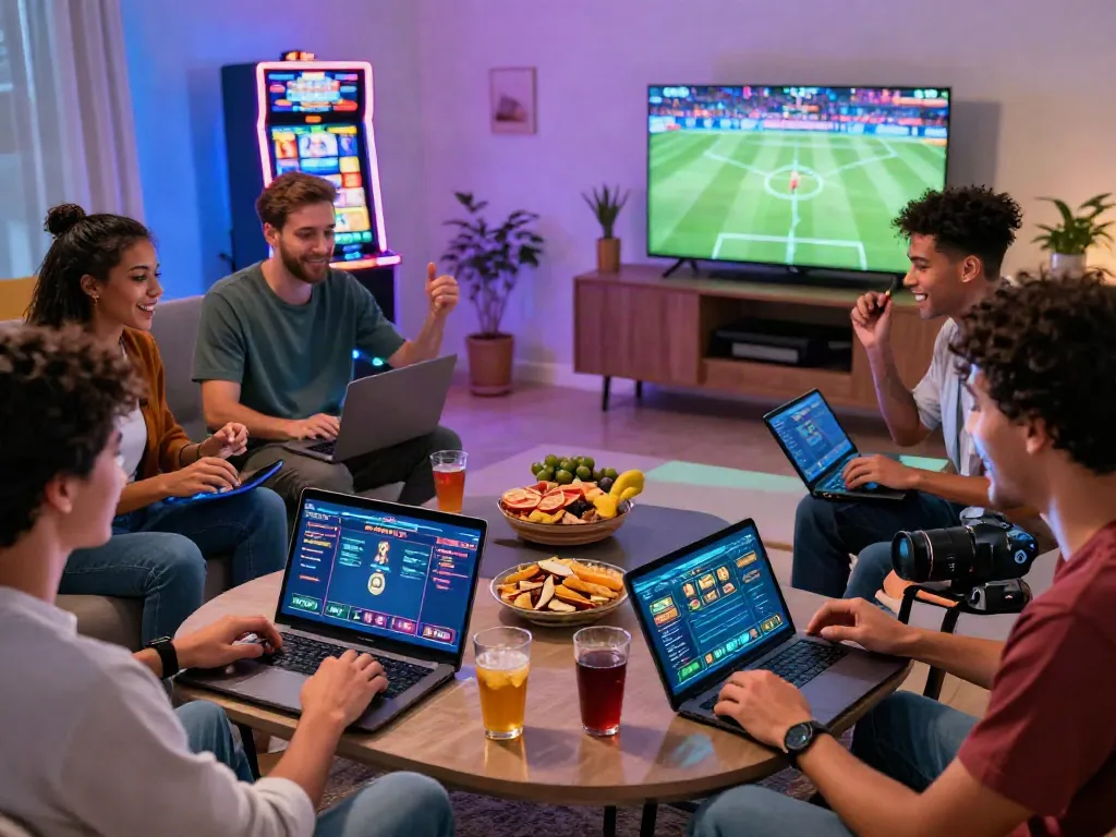 Engaging online gaming experience at trang chủ sin88 with friends enjoying casino games in a vibrant living room.
