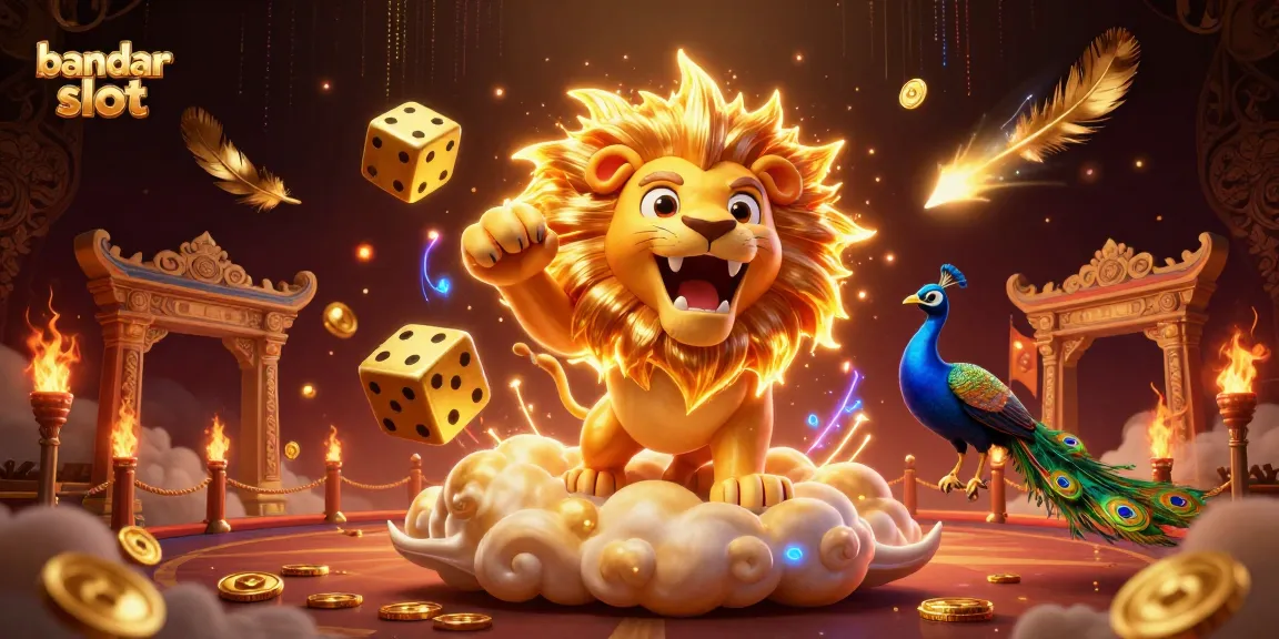Experience exhilarating gameplay with bandar slot amidst swirling golden feathers and vibrant casino elements.
