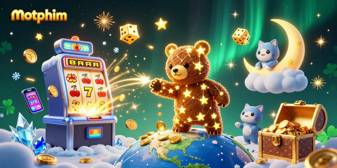 Engage with motphim's exhilarating online gaming scene, showcasing vivid gaming elements and characters.