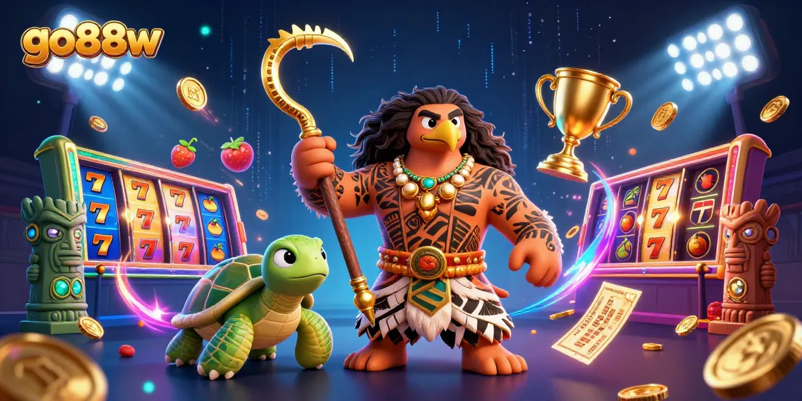 Engage with go88w in a vibrant 3D casino scene featuring interactive slot machines and dynamic characters.